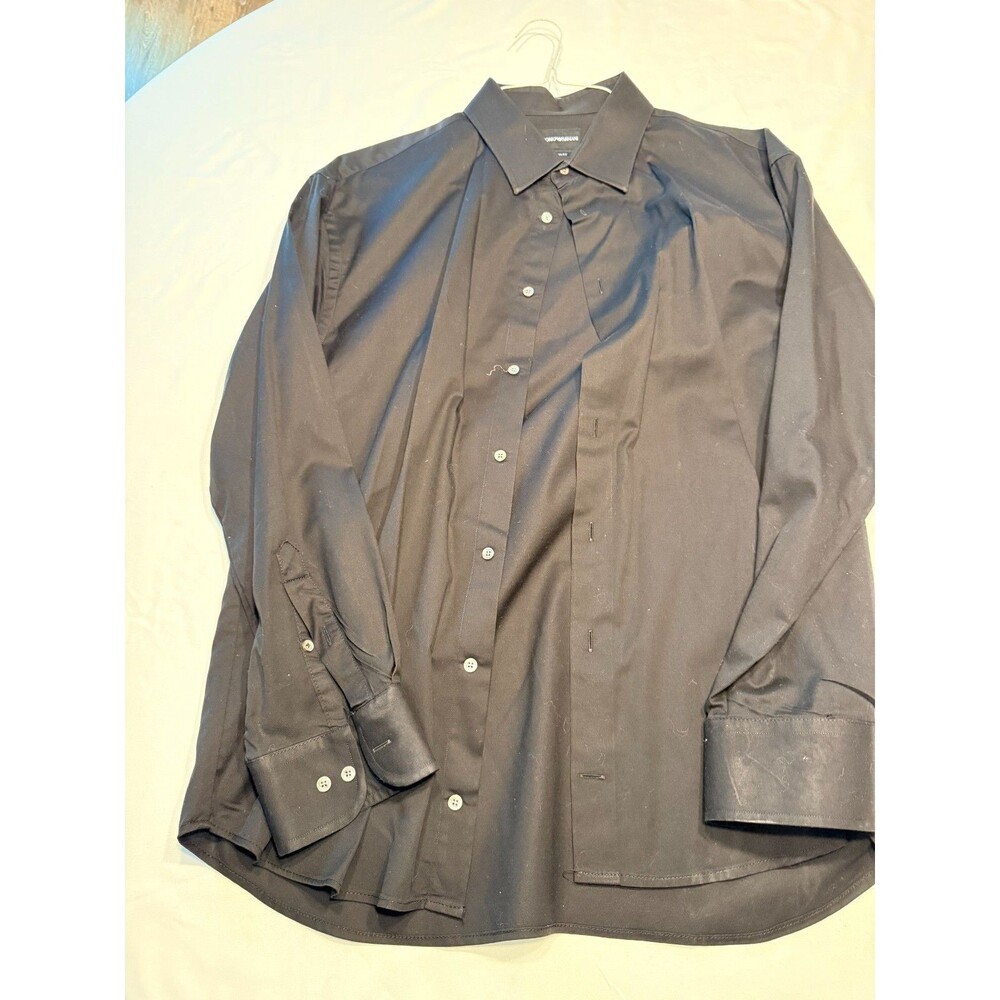 EMPORIO ARMANI Button Front Casual Shirt Men's X-LARGE Black COTTON Blend